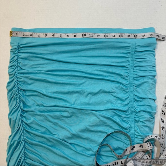 Torrid Blue Cinched Bodycon Midi Skirt Asymmetrical Hem, New w/ Tags, Size 2/2X - Picture 8 of 9